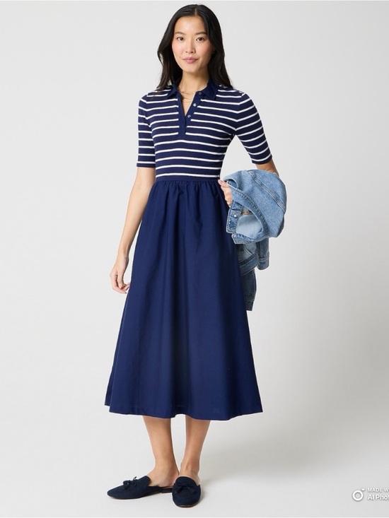 J. Crew Factory Dresses & Skirts - J Crew Factory Medium TALL Navy Blue Striped Collared Knit Dress NWT Pockets